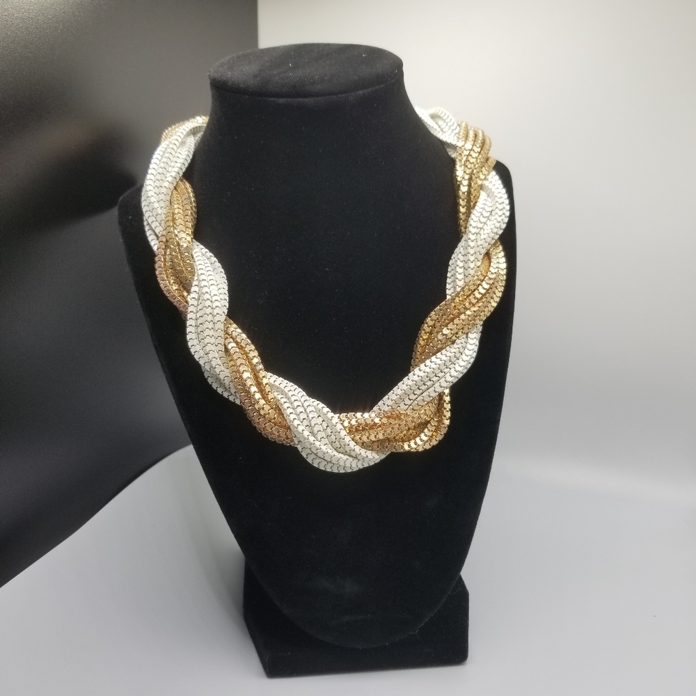 Gold and White Wrapped Statement Necklace